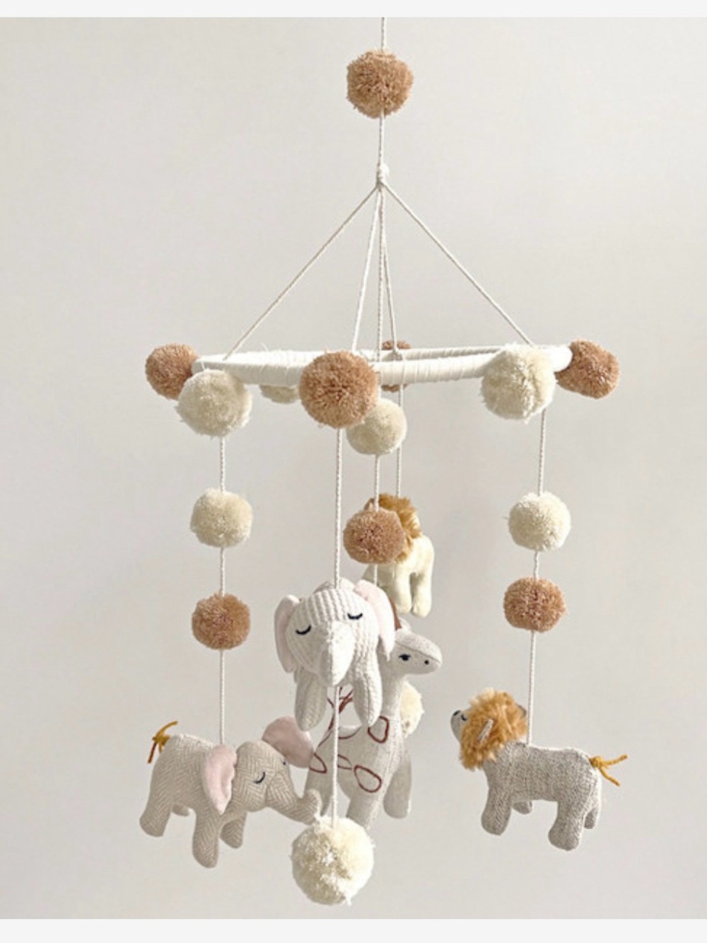 Handmade Neutral Safari Mobile with Cream & Tan Plush Animals